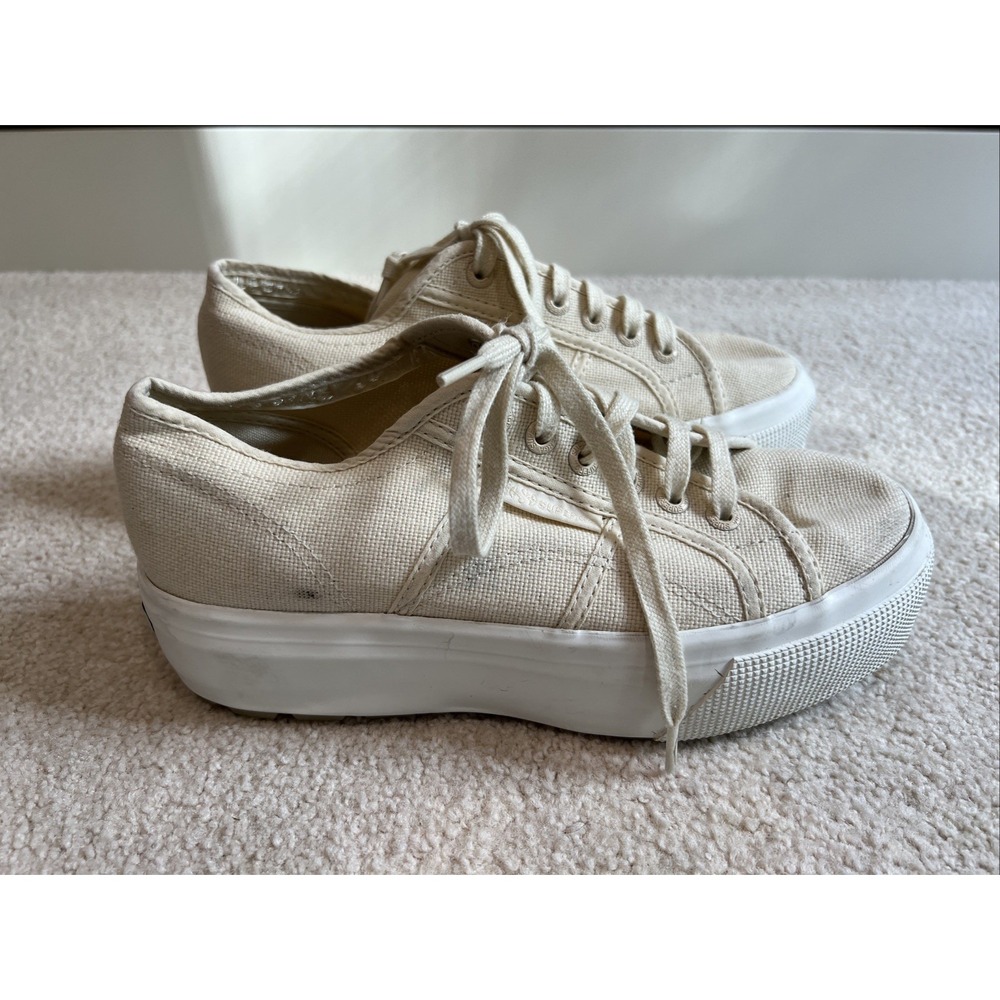 Superga 2790 Platform Canvas Sneaker M 6 W 7.5 Cream Beige Lace Up Chunky